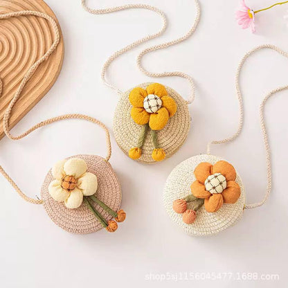 Cute Flower Design Kids Crossbody Bag – Handmade Round Sling Bag